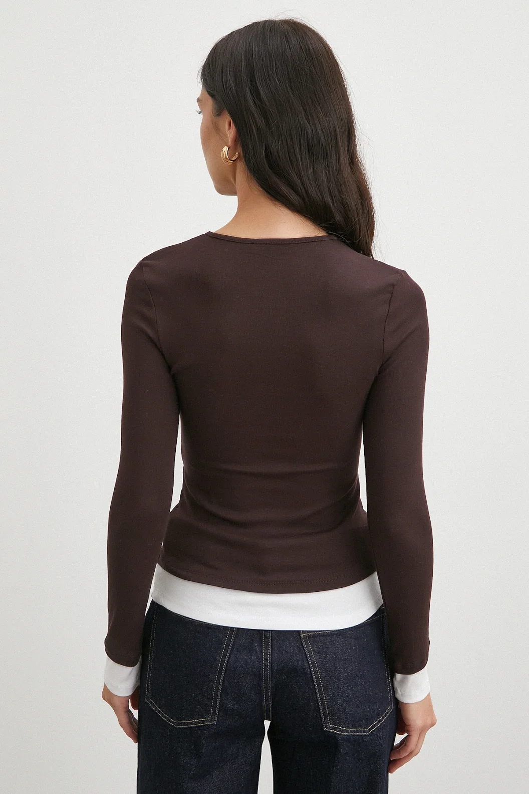 Garnili Çıtçıtlı Bluz Kahve