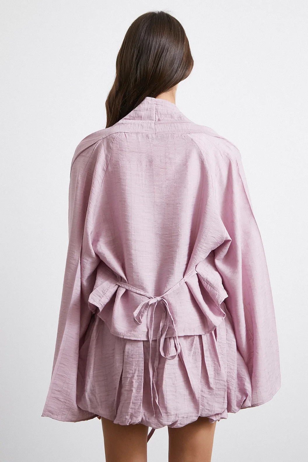 Geniş Kol Önden Bağlamalı Bluz Lila