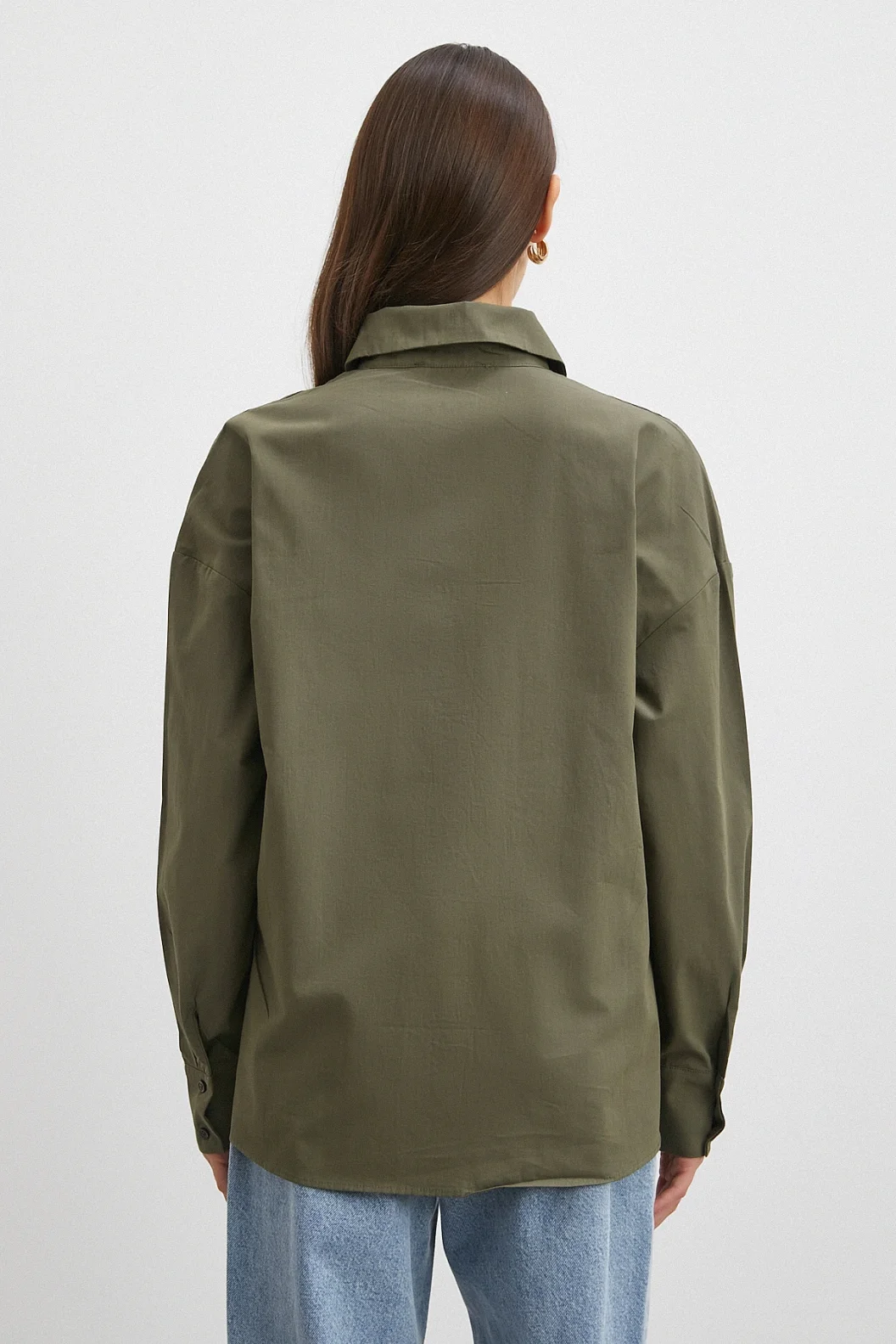 Düğme Detaylı Pamuklu Gömlek Haki