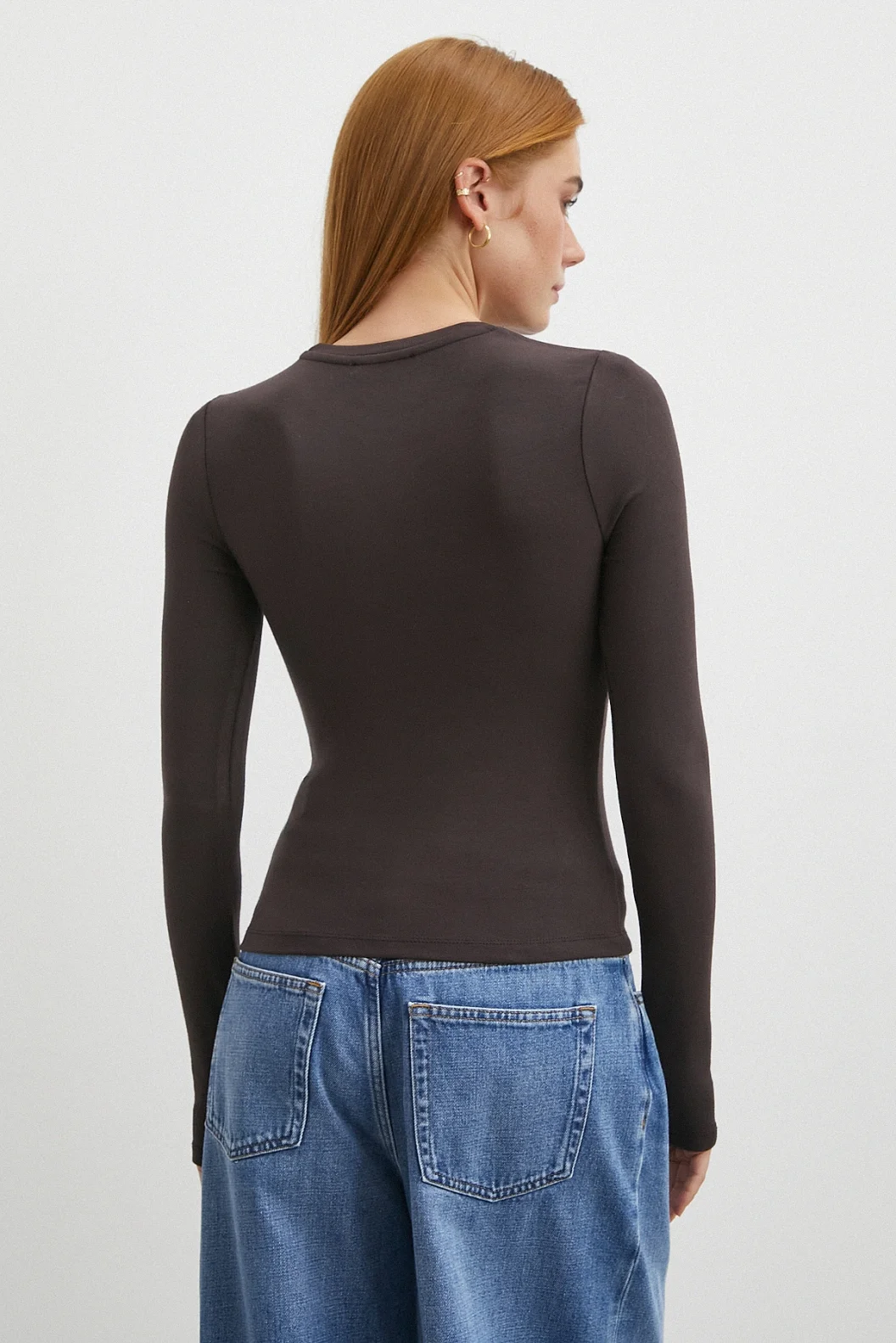 Kol Yırtmaçlı Bluz Kahve