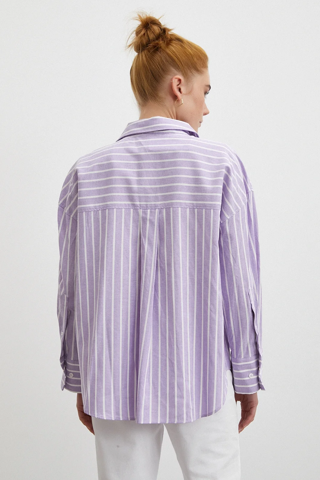 Uzun Kollu Çizgili Gömlek Lila