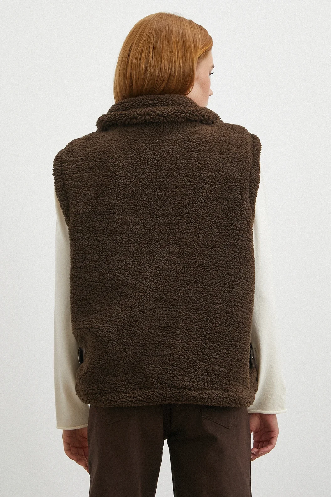 Yaka Detaylı Yumoş Yelek Kahve