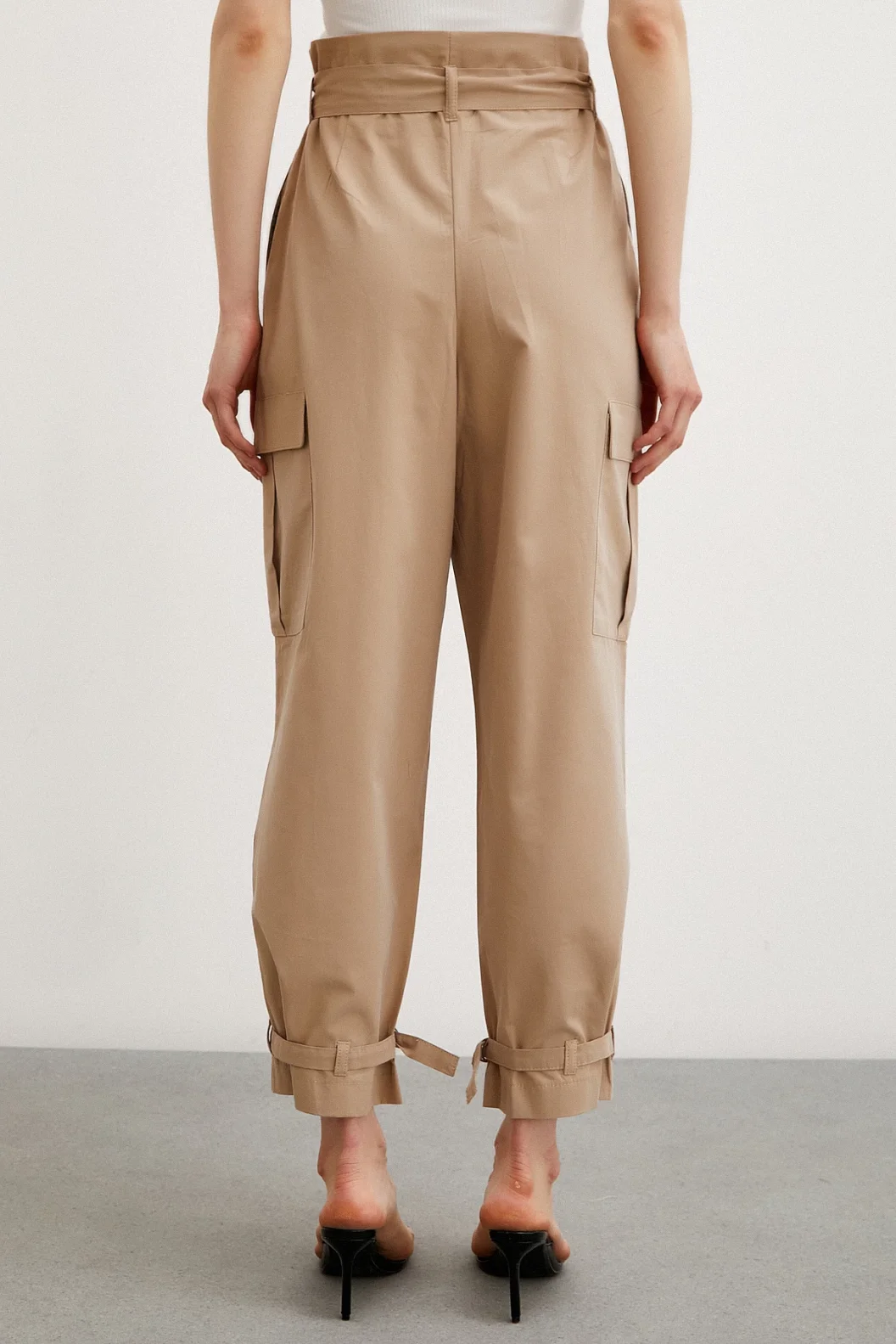 Khaki Cargo Pants with Elastic Waist