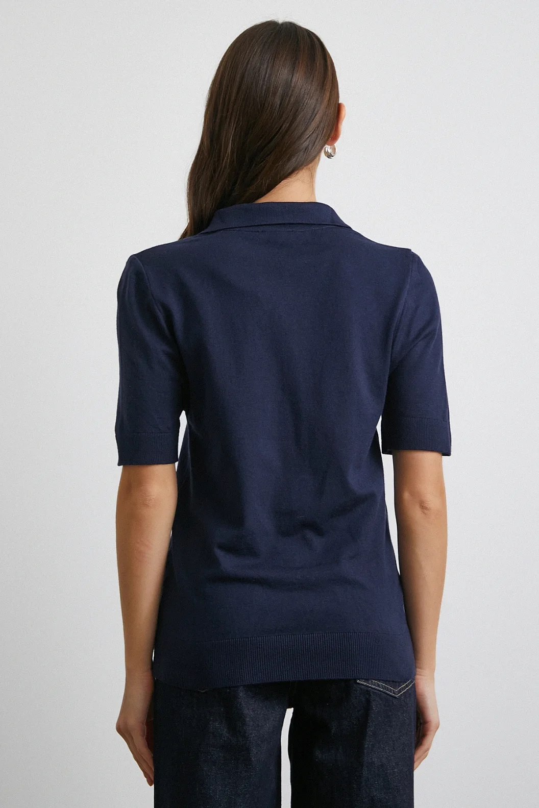 Polo Yaka Düğmeli Kısa Kol Triko Lacivert