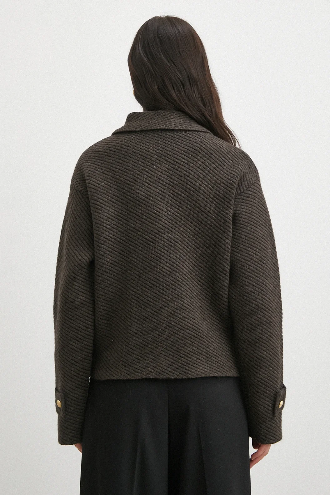 Polo Yaka Cepli Gold Düğmeli Ceket Kahve