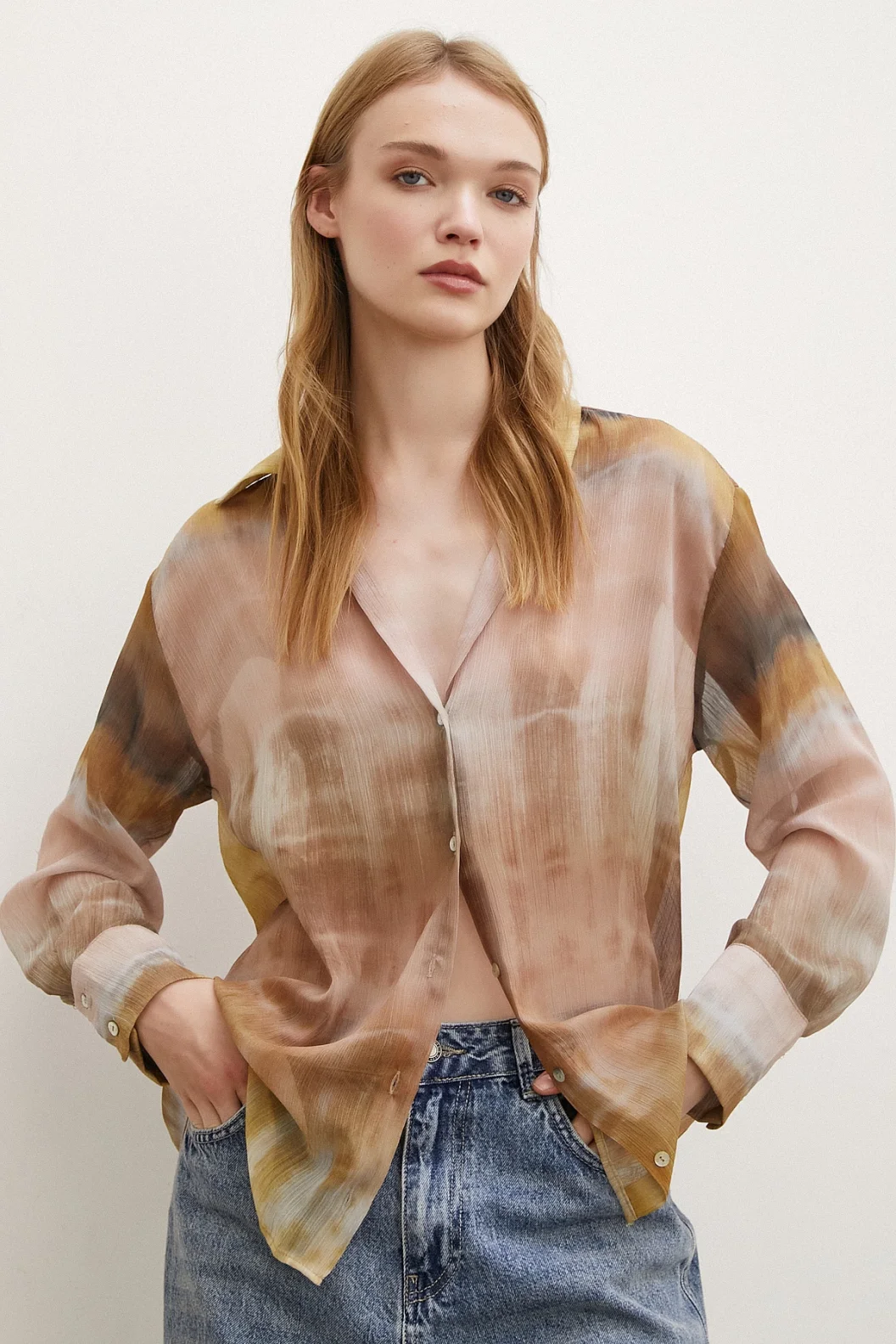 Krinkıl Desenli Gömlek Taş