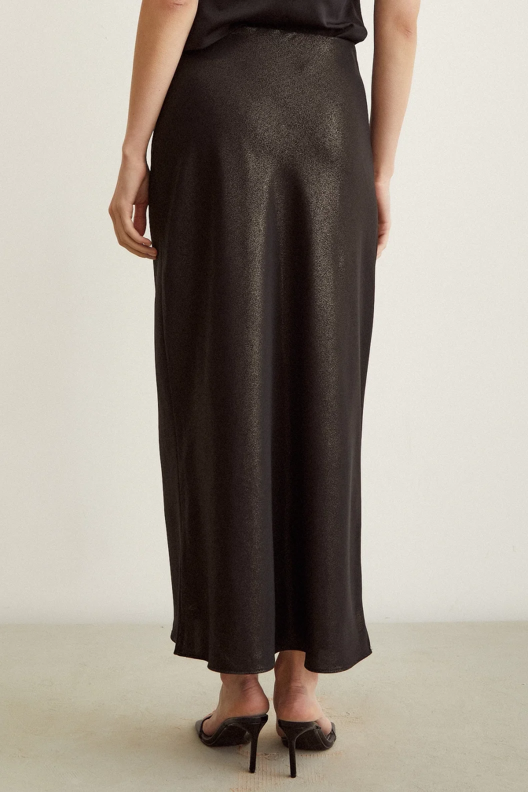 Shiny Bias Cut Skirt Gold Leaf