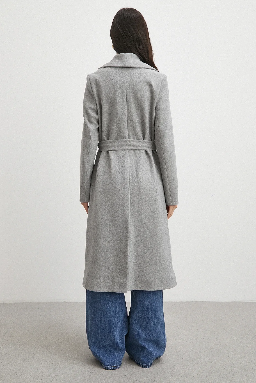 Kuşaklı Kaşe Kaban Gri