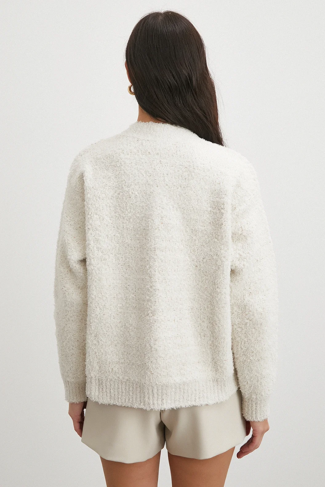 Cepli Düğmeli Simli Hırka Ekru