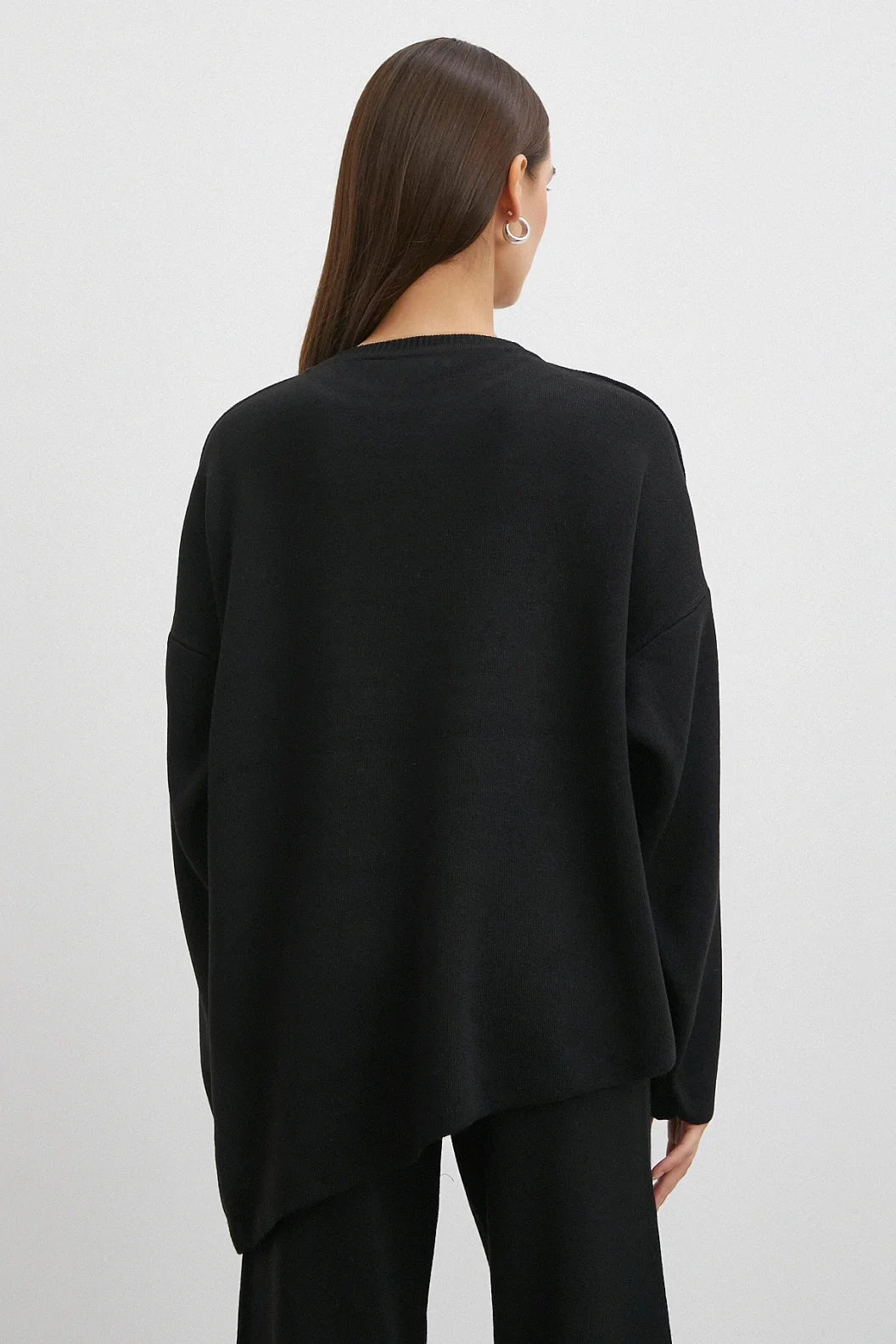 Eteği Çapraz Pantolonlu Bisiklet Yaka Takım Siyah