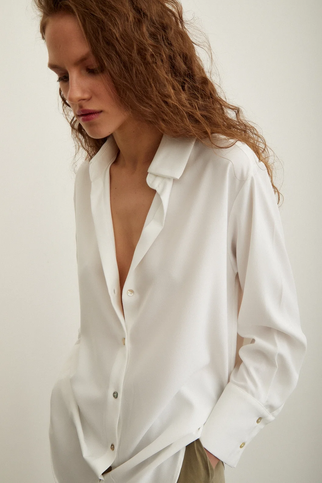 Satin Shirt with Lace Ecru