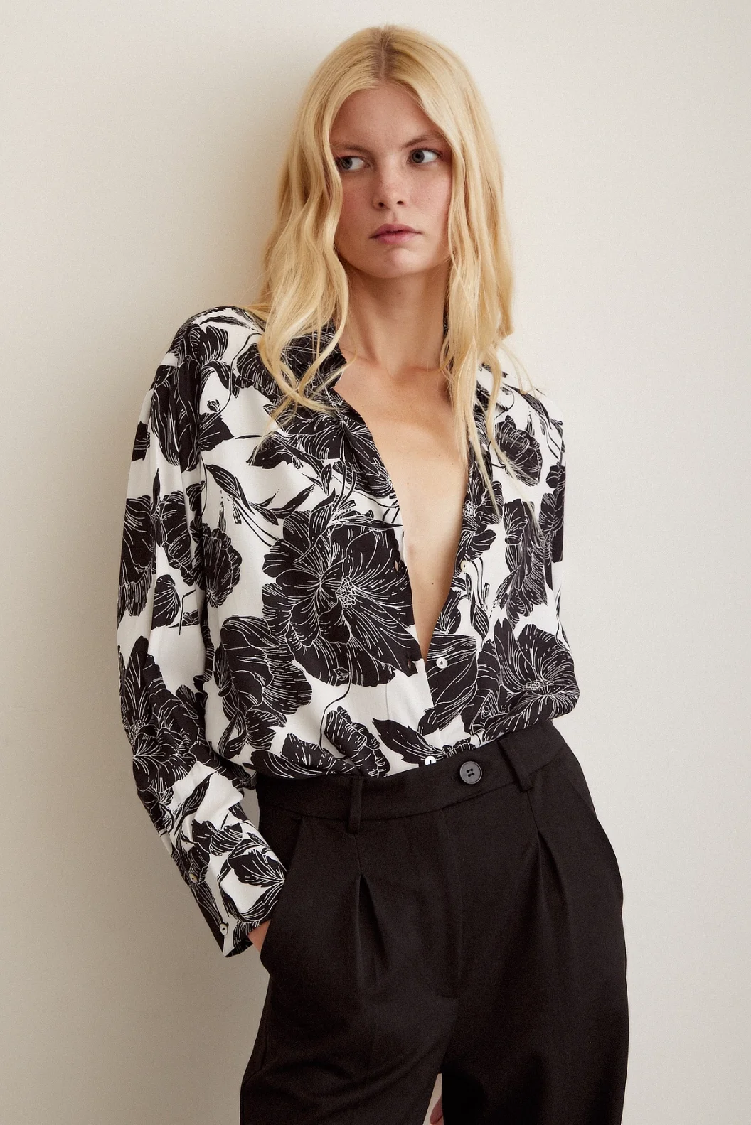 Patterned Viscose Shirt Black