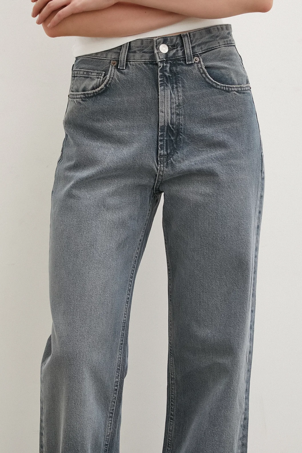 الخصر العالي القصة الواسعة جينز بلون الفم