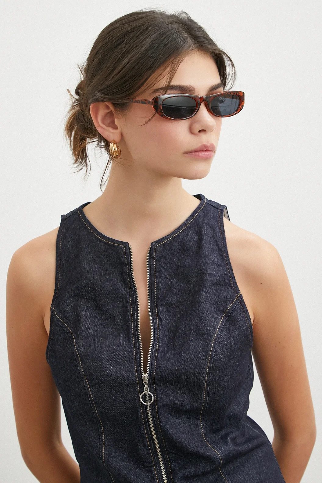 Fermuarlı Kot Yelek Lacivert