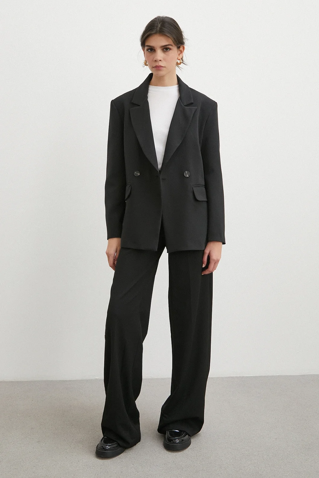 Yüksek Bel Geniş Paça Pantolon Siyah