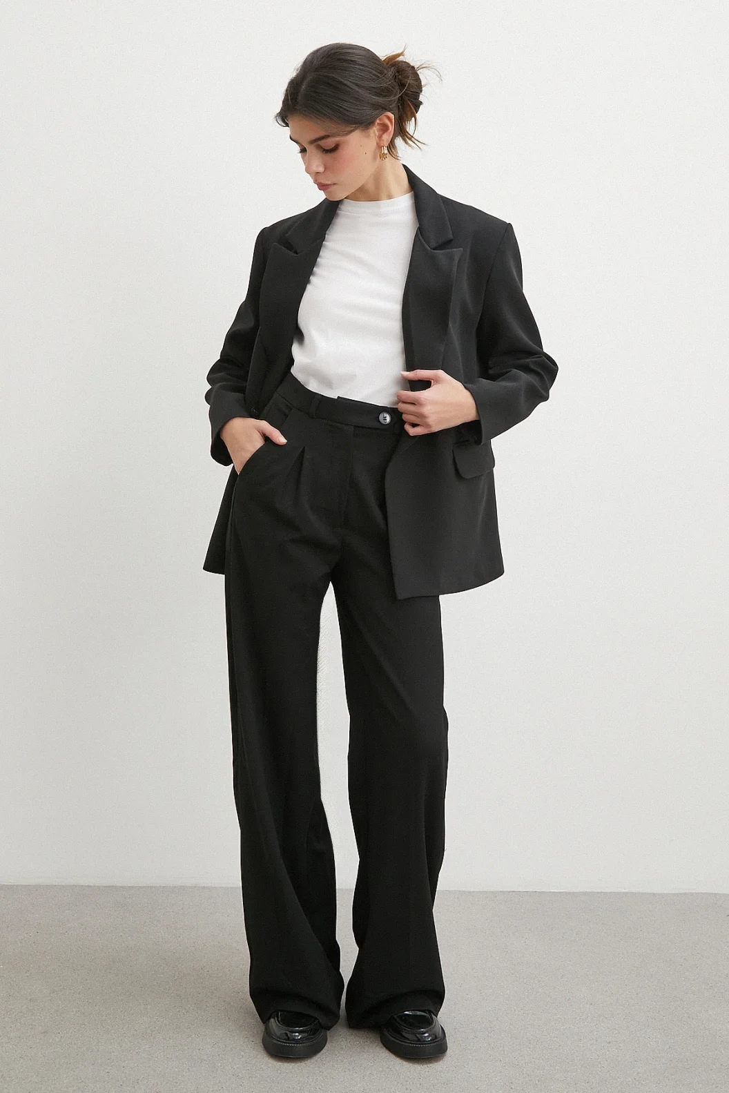 Yüksek Bel Geniş Paça Pantolon Siyah