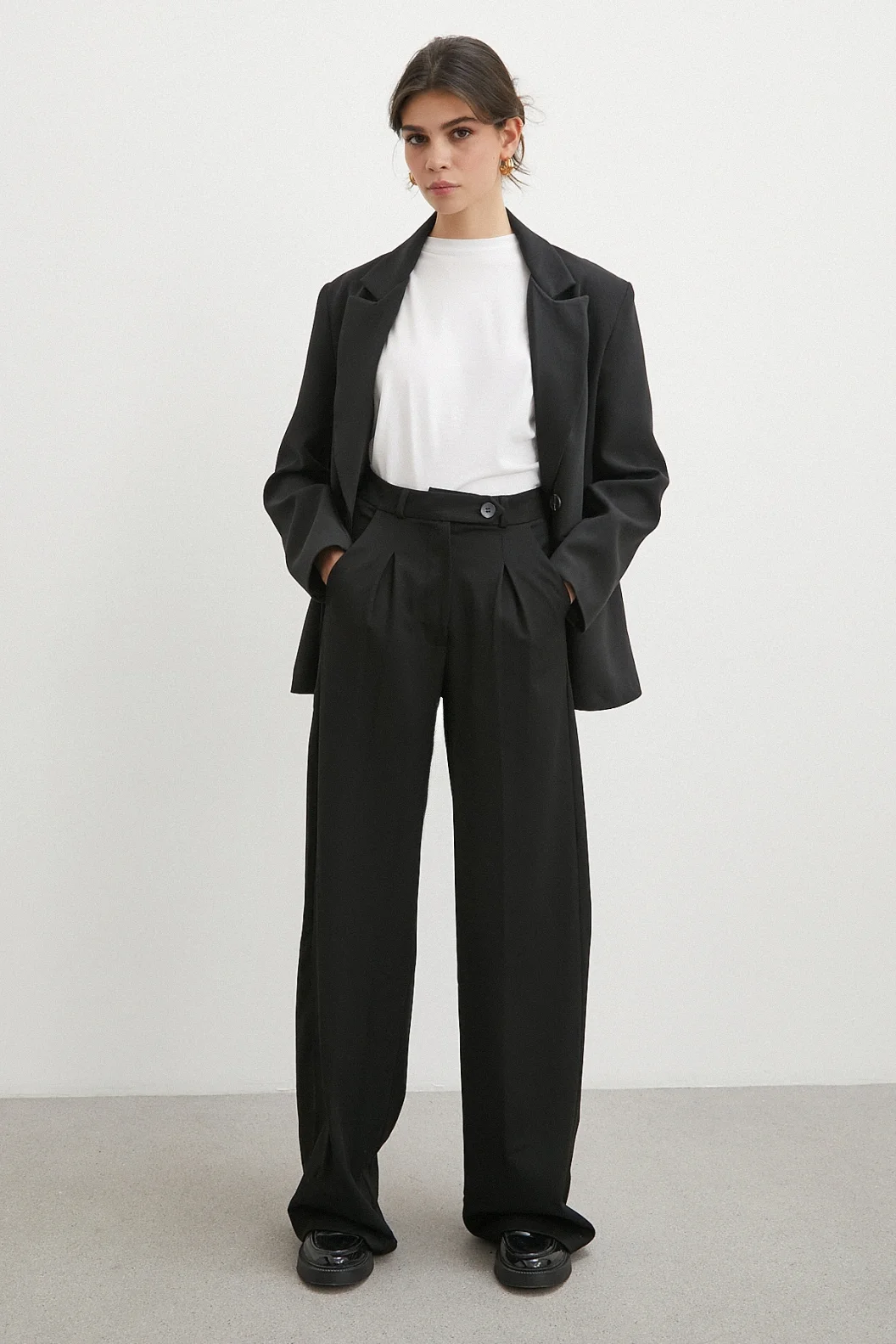 Yüksek Bel Geniş Paça Pantolon Siyah