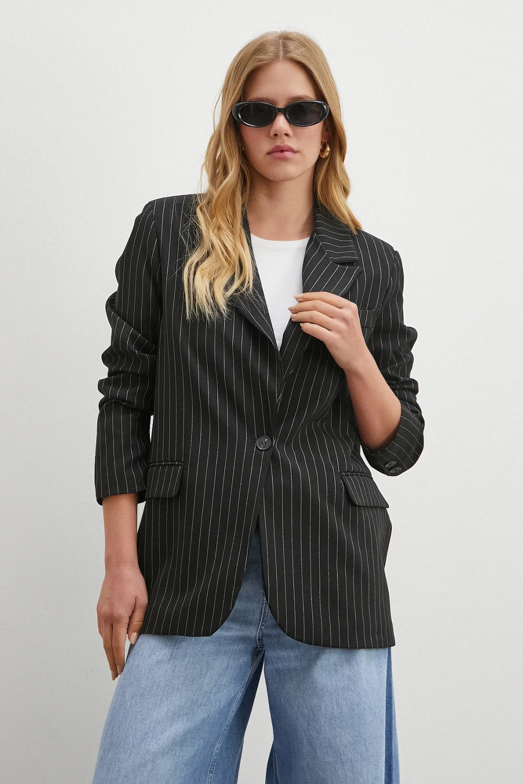 Striped Blazer Jacket Black