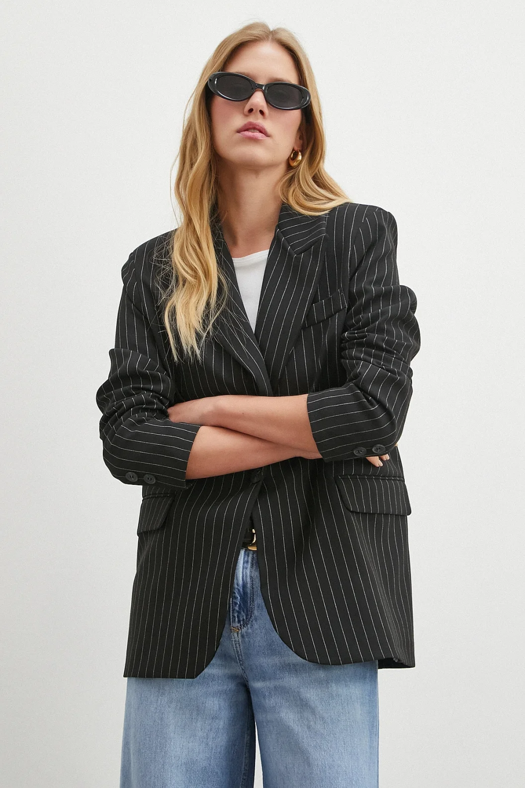 Striped Blazer Jacket Black