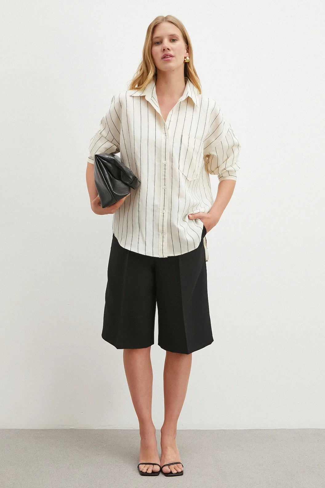 Kontrast Çizgili Gömlek Siyah
