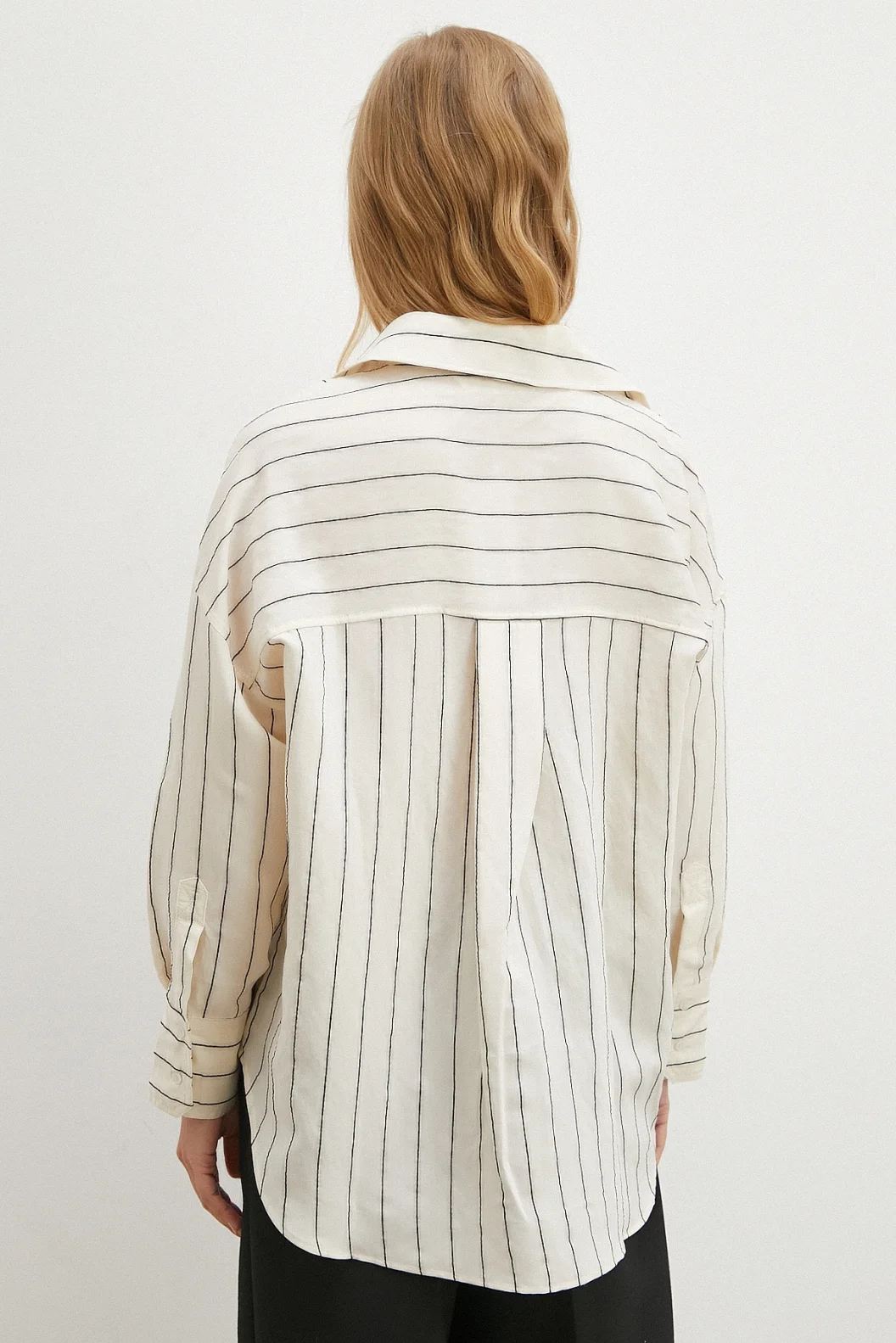 Kontrast Çizgili Gömlek Siyah