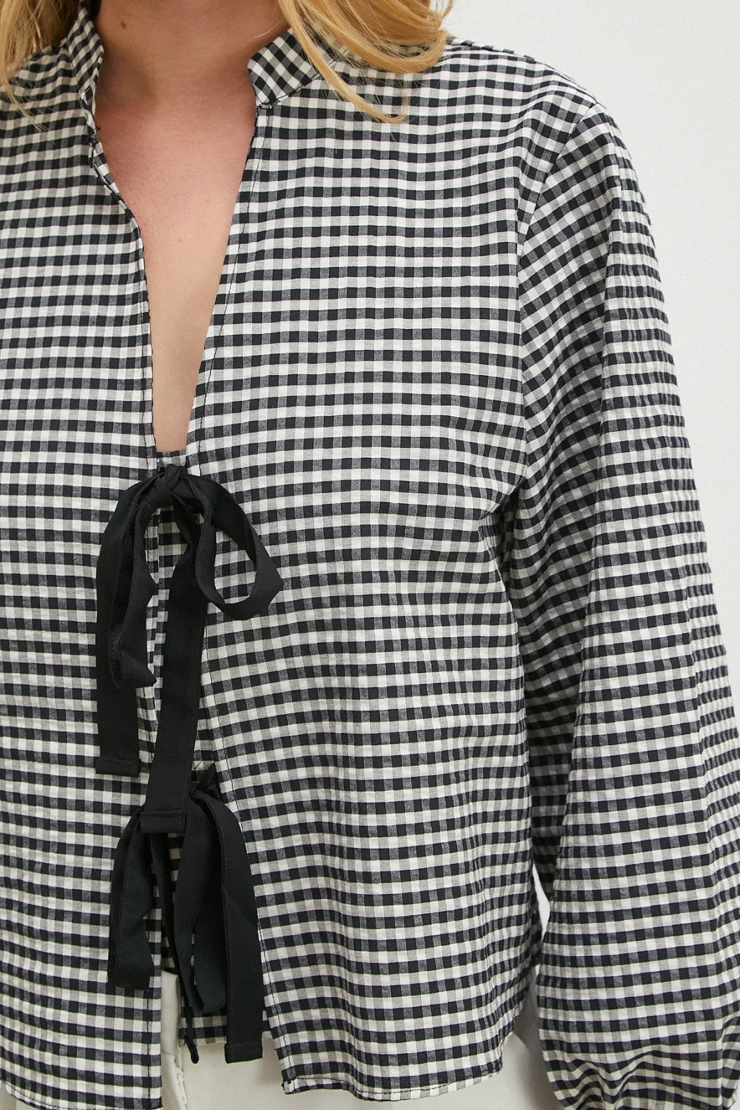 Beli Kuşaklı Pamuk Bluz Siyah