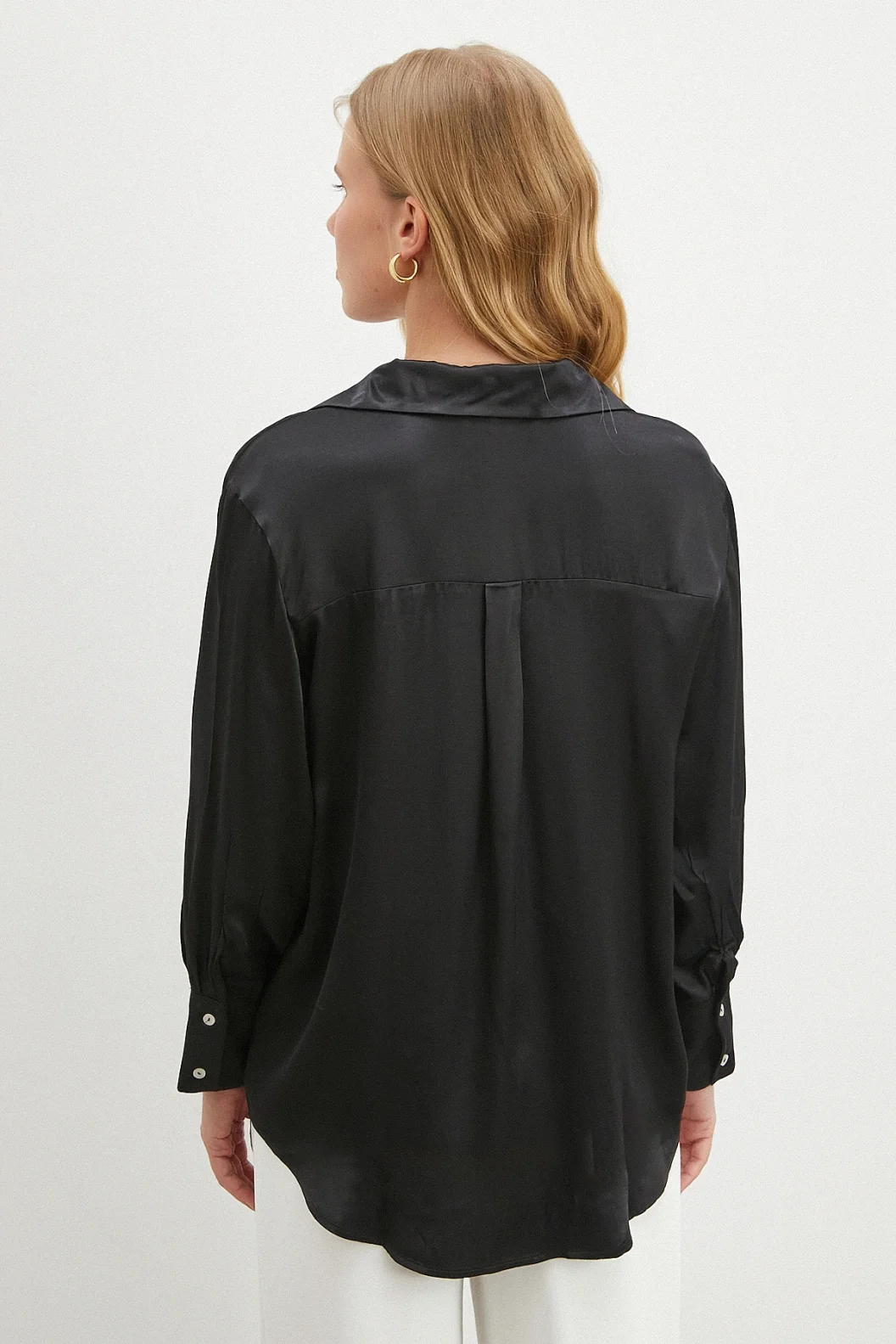 Viskon Saten Gömlek Siyah