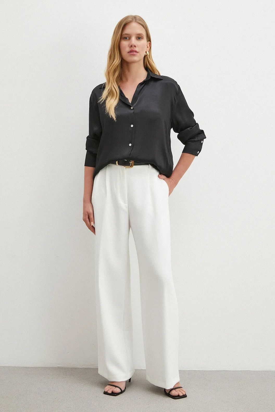 Viskon Saten Gömlek Siyah