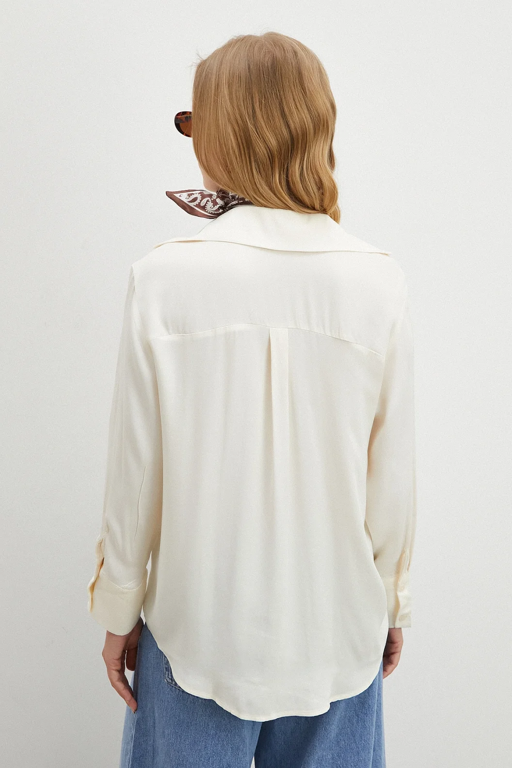 Viskon Saten Gömlek Ekru