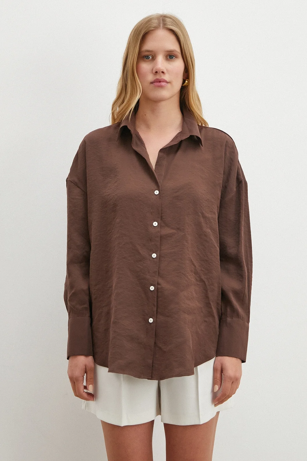 Basic Modal Gömlek Koyu Kahve