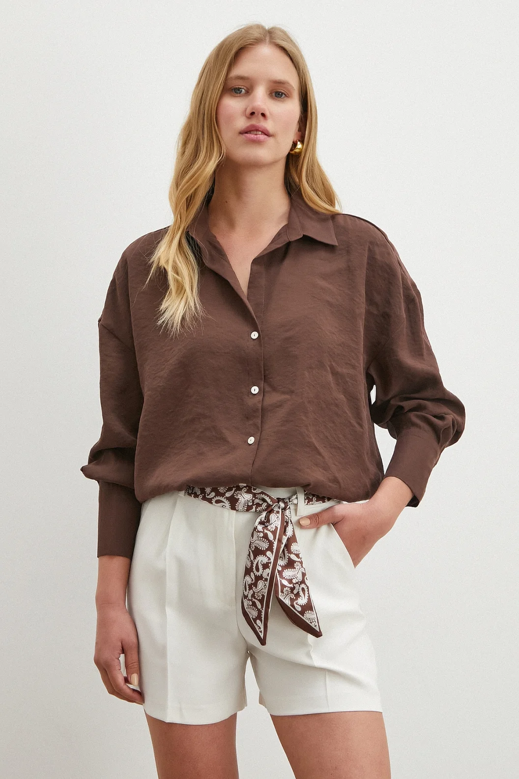 Basic Modal Gömlek Koyu Kahve