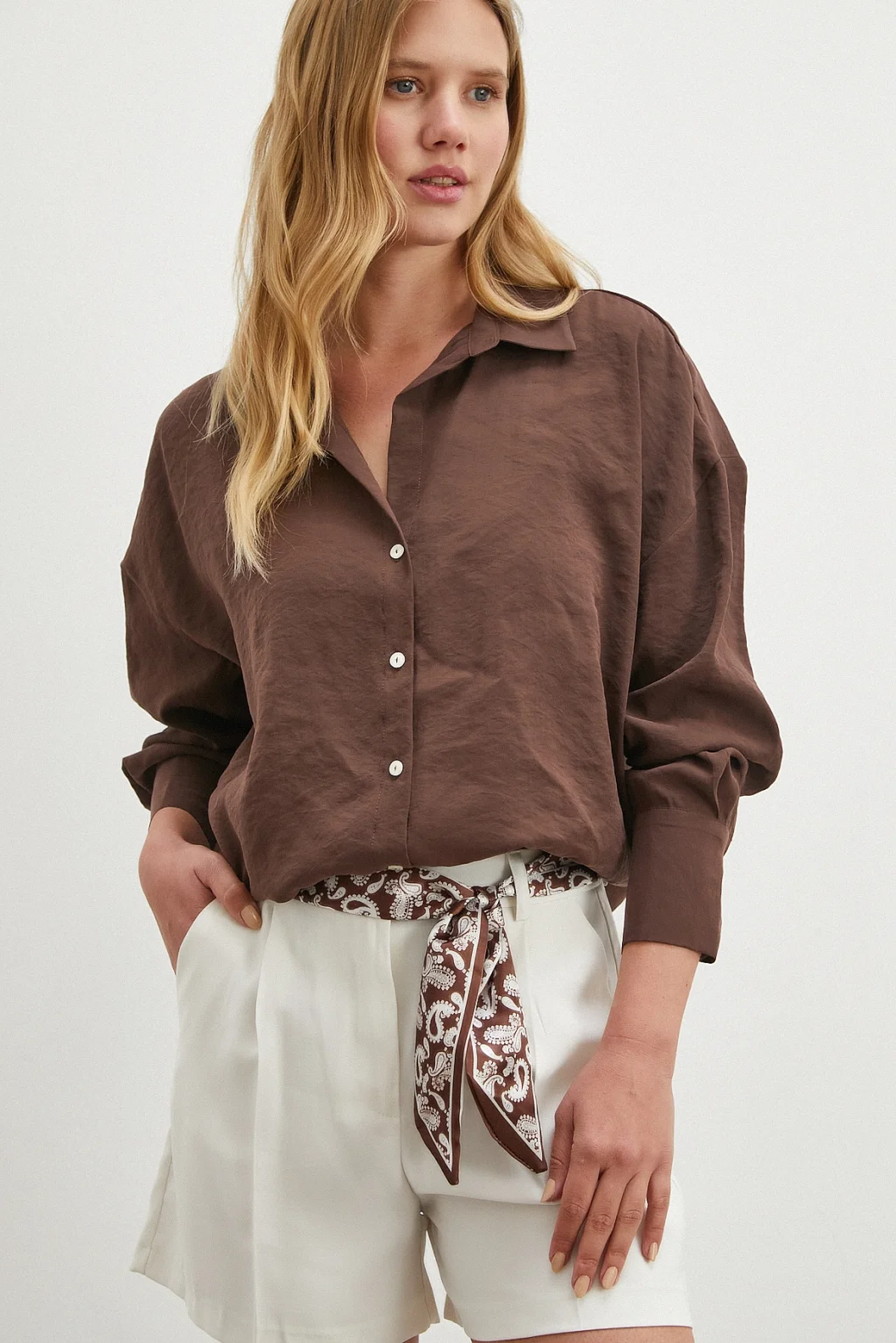 Basic Modal Gömlek Koyu Kahve