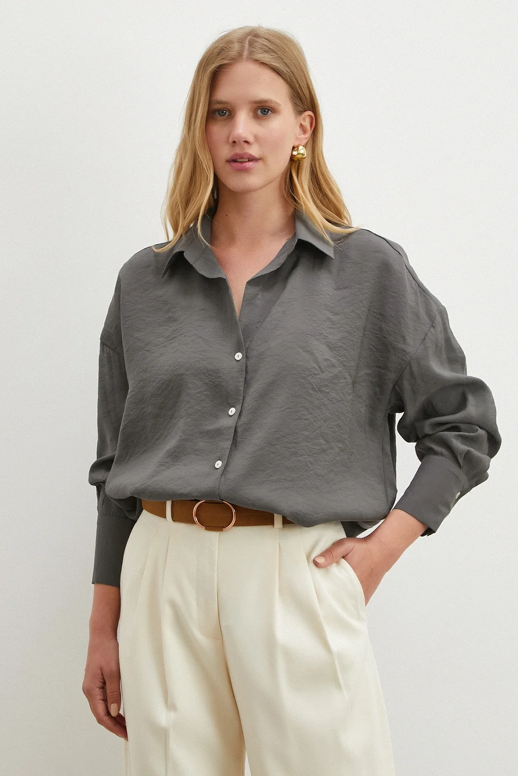 Basic Modal Gömlek Gri