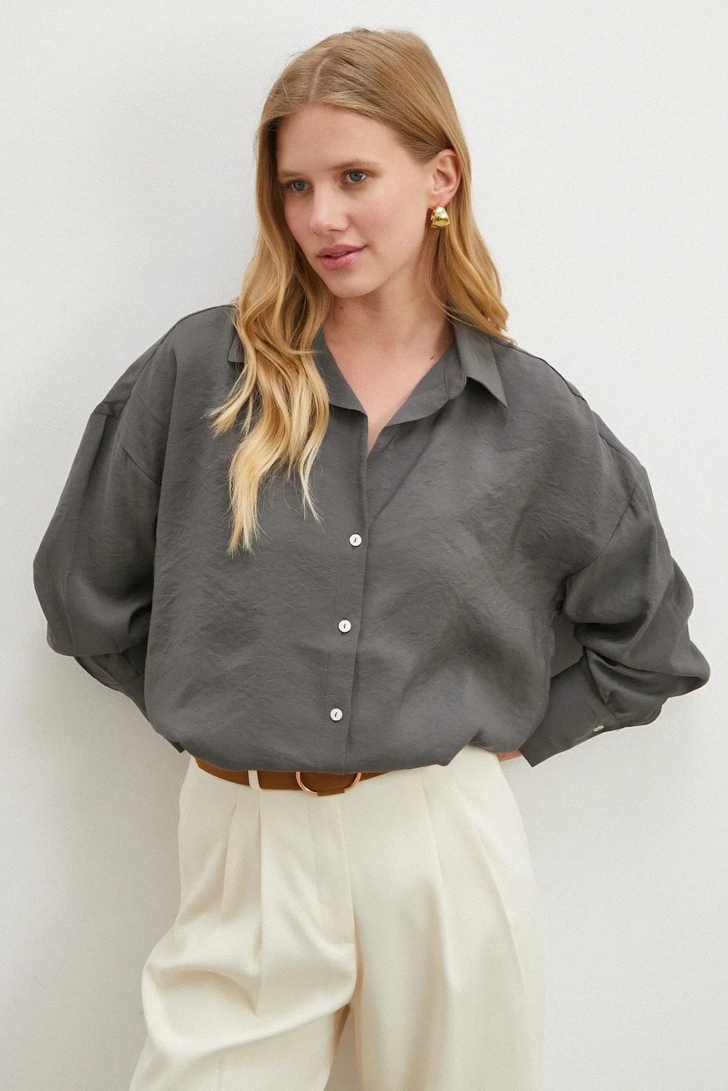 Basic Modal Gömlek Gri