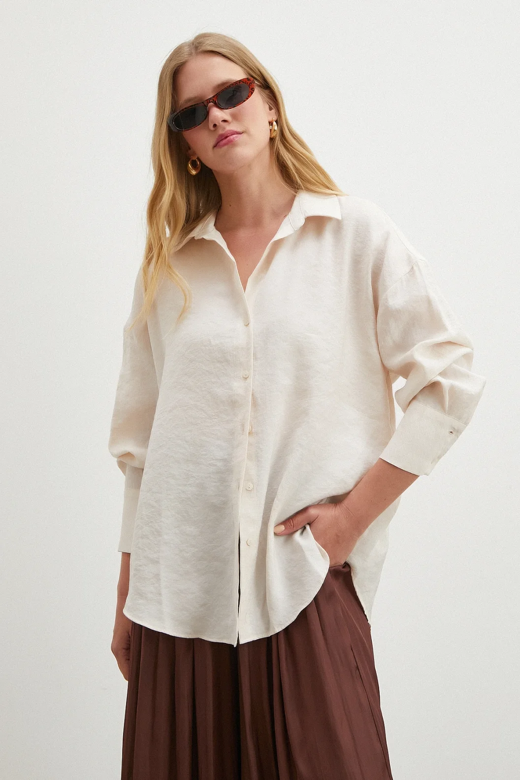 Basic Modal Gömlek Krem