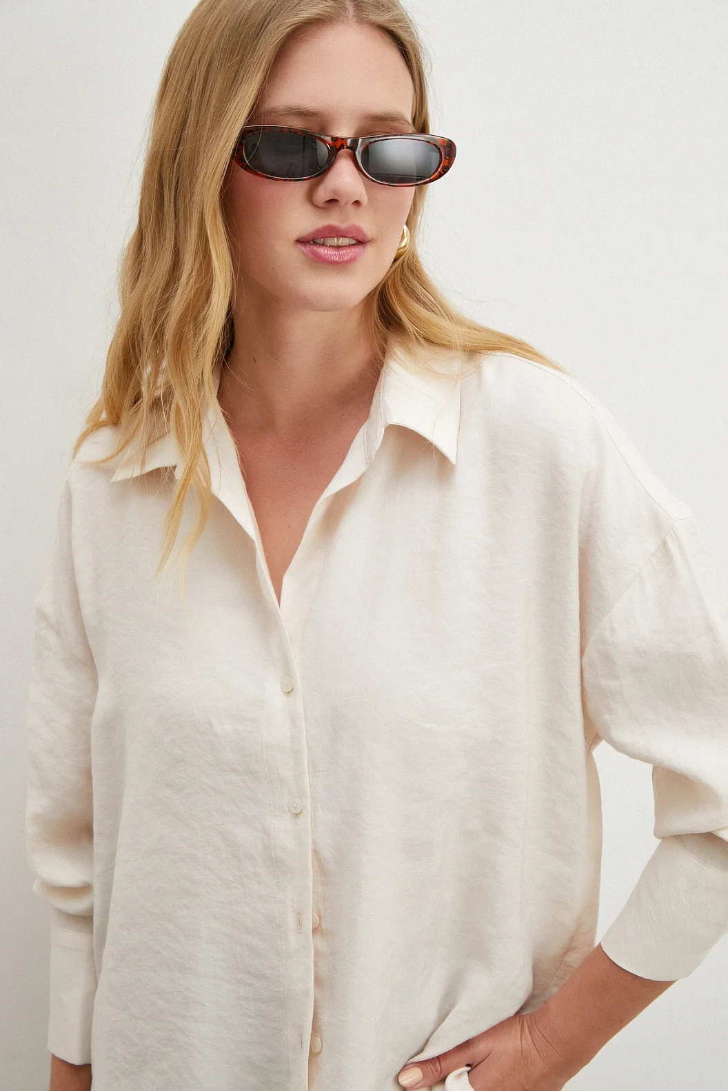 Basic Modal Gömlek Krem