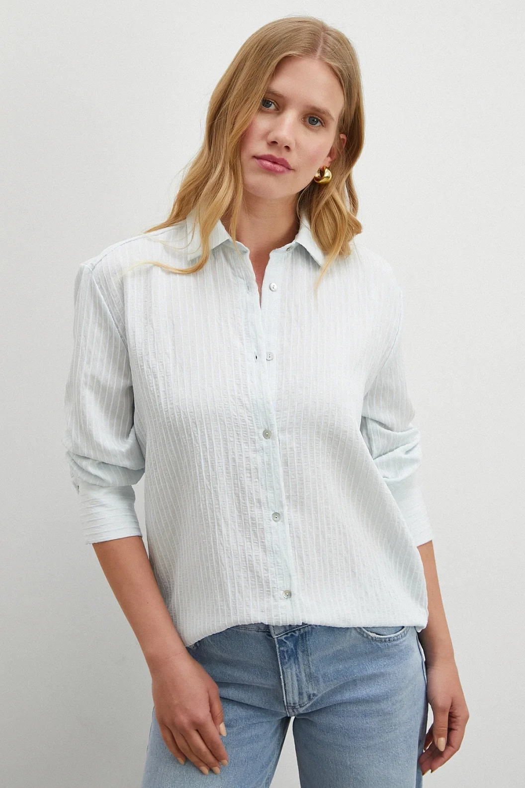 Çizgi Desenli Gömlek Mavi