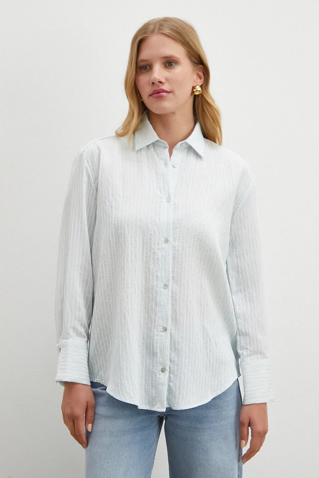 Çizgi Desenli Gömlek Mavi