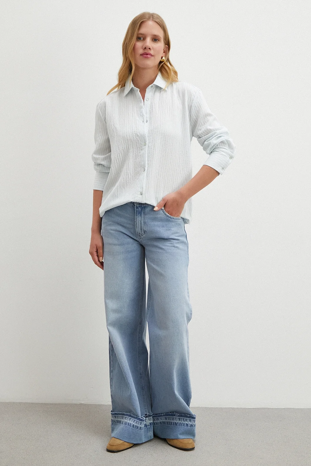 Çizgi Desenli Gömlek Mavi