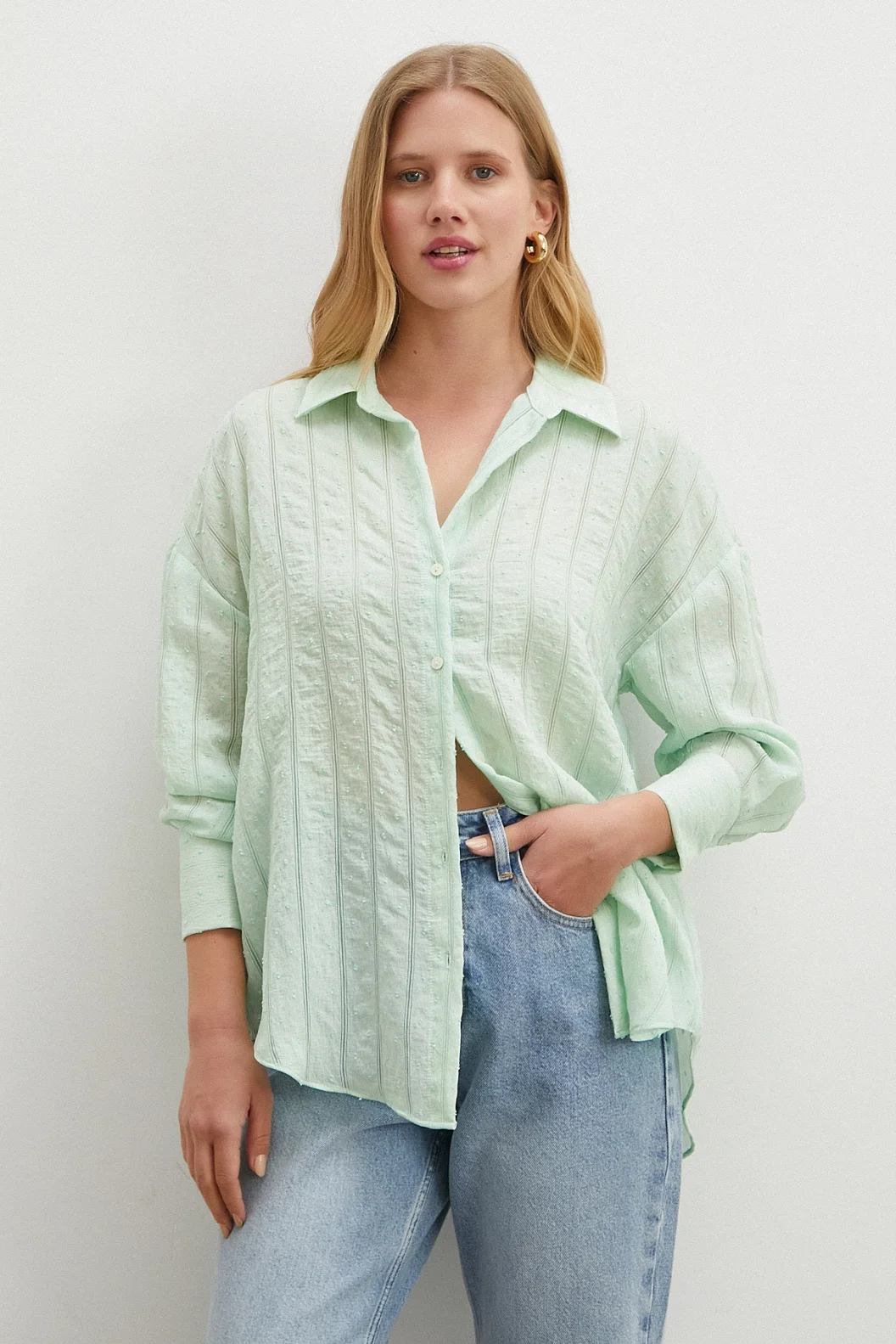 Transparan Çizgili Gömlek Mint