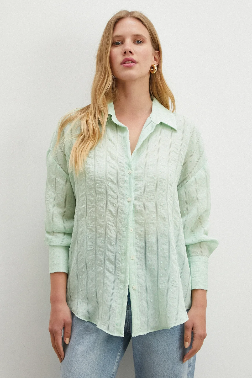 Transparan Çizgili Gömlek Mint