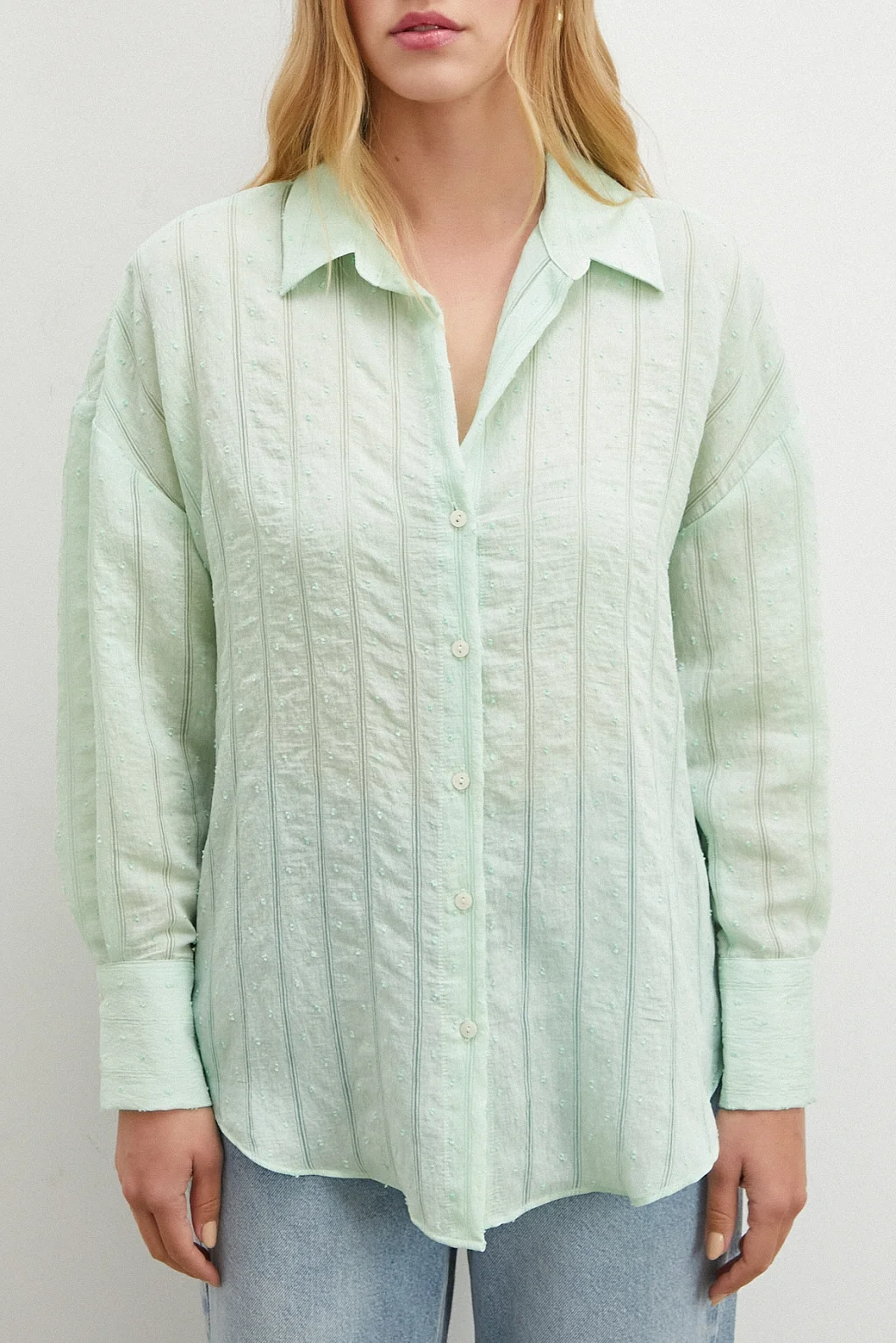 Transparan Çizgili Gömlek Mint