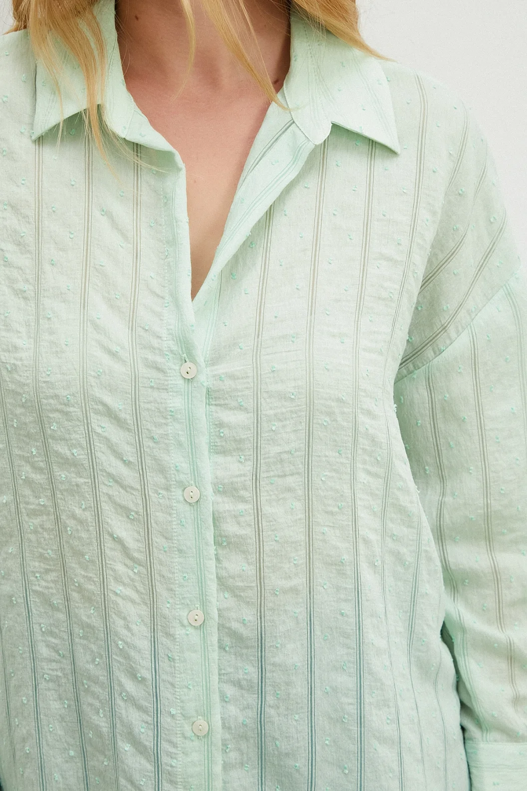 Transparan Çizgili Gömlek Mint