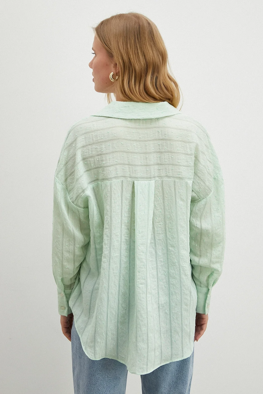 Transparan Çizgili Gömlek Mint