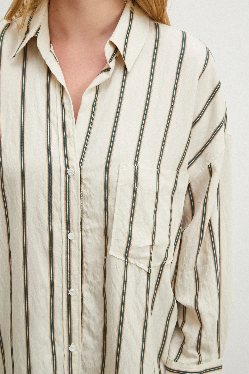 Çizgili Diagonal Gömlek Krem