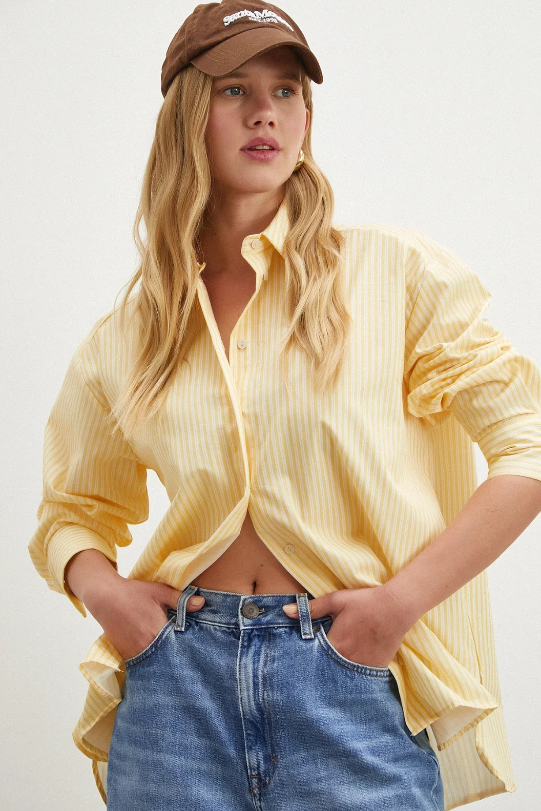 Çizgili Poplin Gömlek Sarı