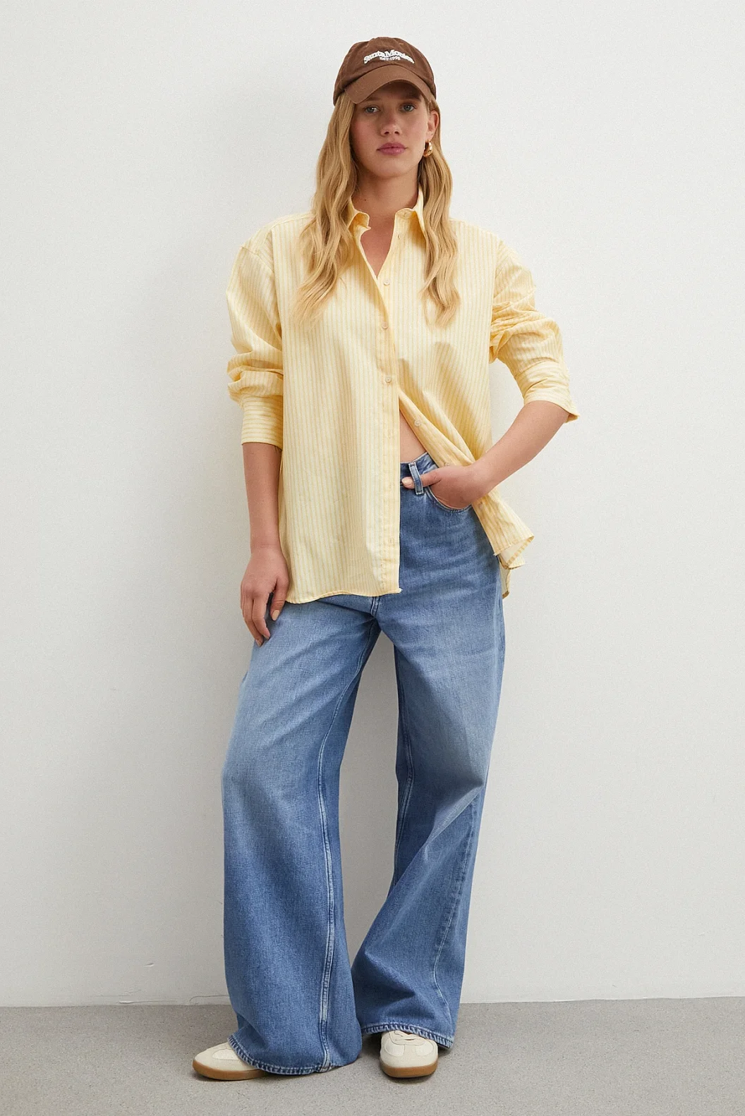 Çizgili Poplin Gömlek Sarı