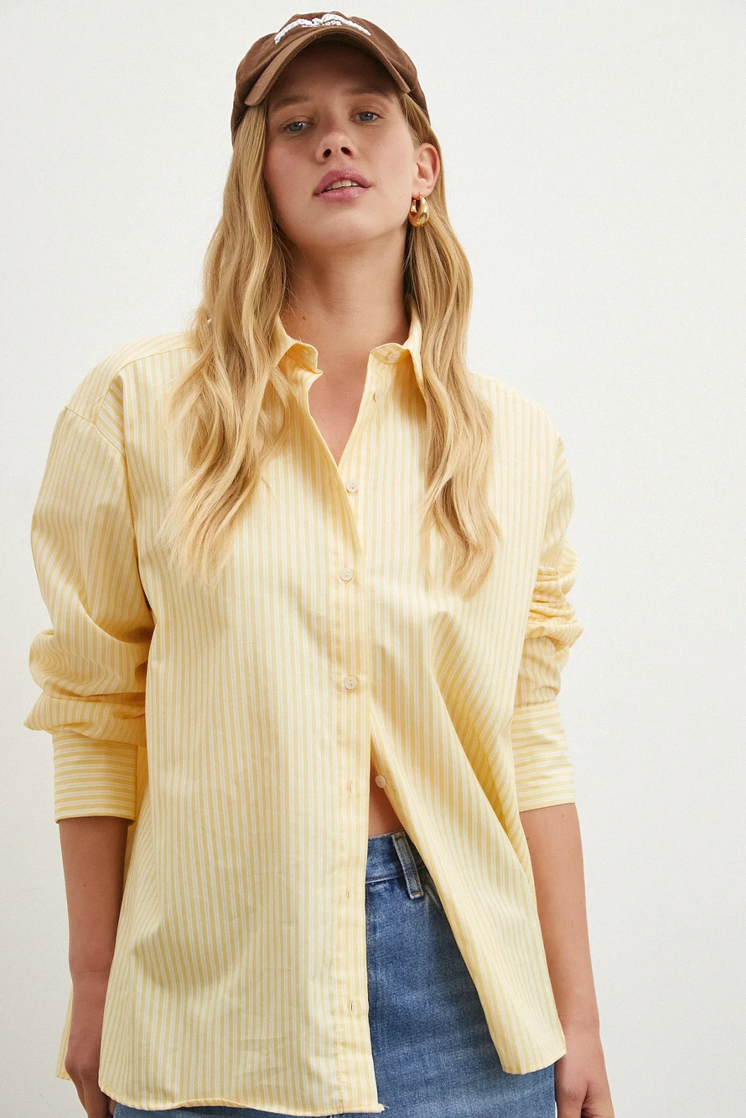 Çizgili Poplin Gömlek Sarı
