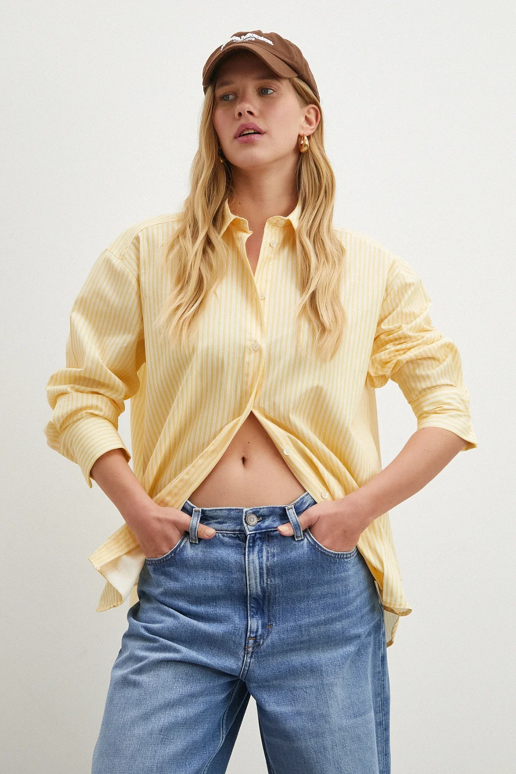 Çizgili Poplin Gömlek Sarı