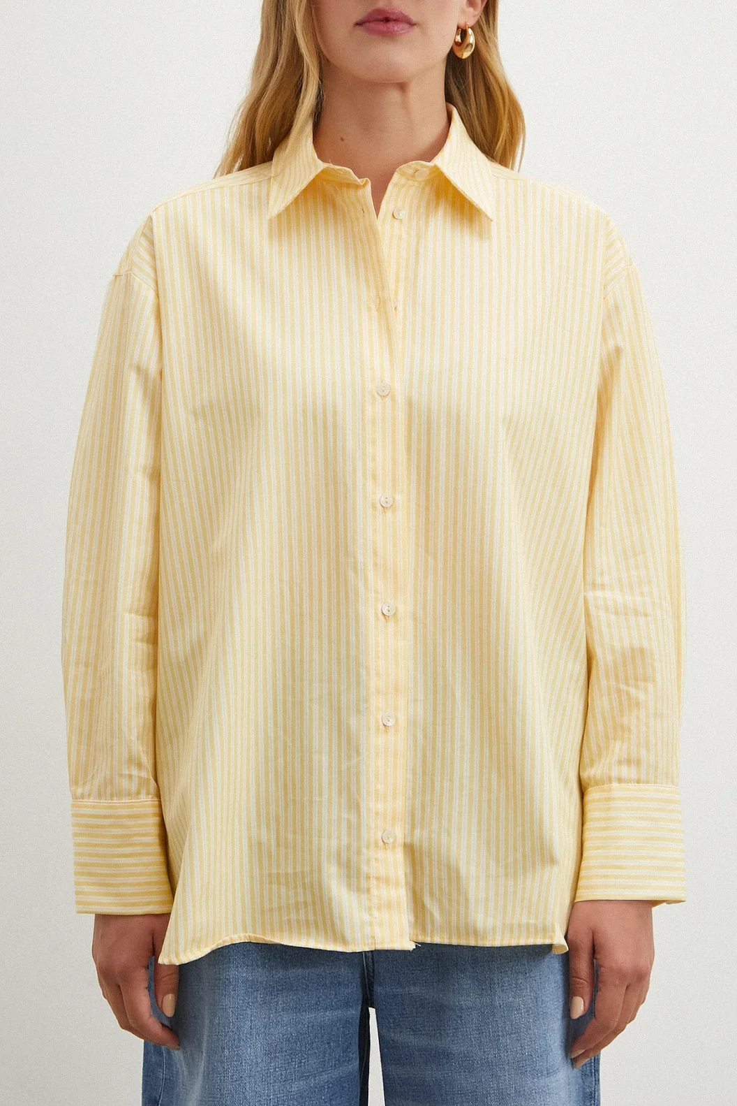 Çizgili Poplin Gömlek Sarı